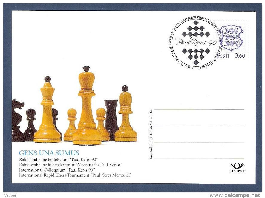 Chess Schach Ajedrez Estonia 2006 Postal Card Nr.62 With Postmark International  Chess Tournament In Memoriam Paul Keres - Echecs