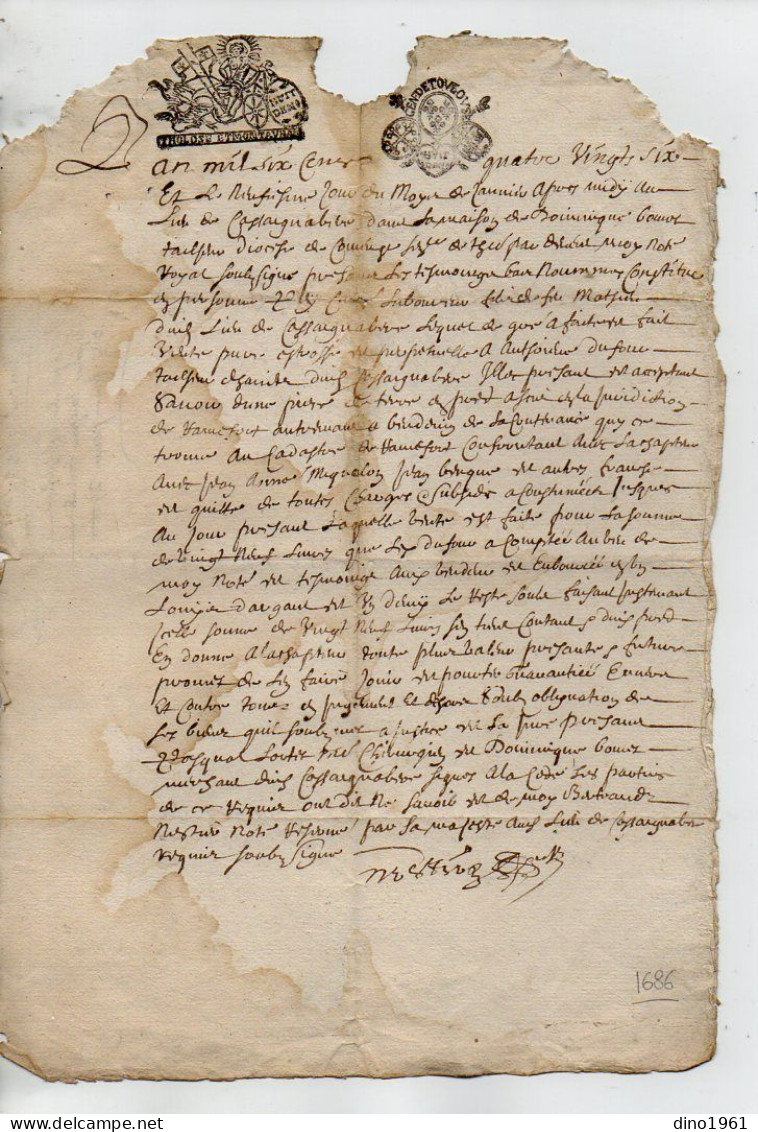 VP22.882 - Cachet De Généralité De TOULOUSE - Acte De 1686 - - Seals Of Generality