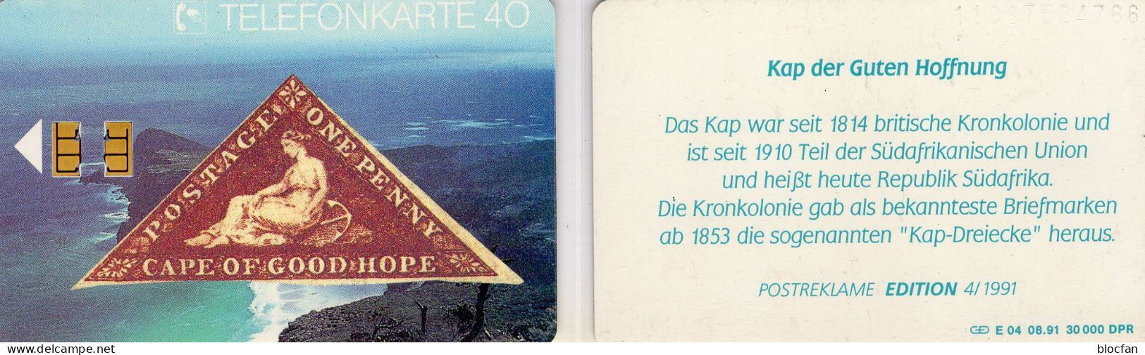 Kap Der Guten Hoffnung TK E04/1991 30.000Expl.** 25€ Edition 1 UK/GB Südafrika TC History Stamps On Phonecard Of Germany - E-Series : Edition - D. Postreklame