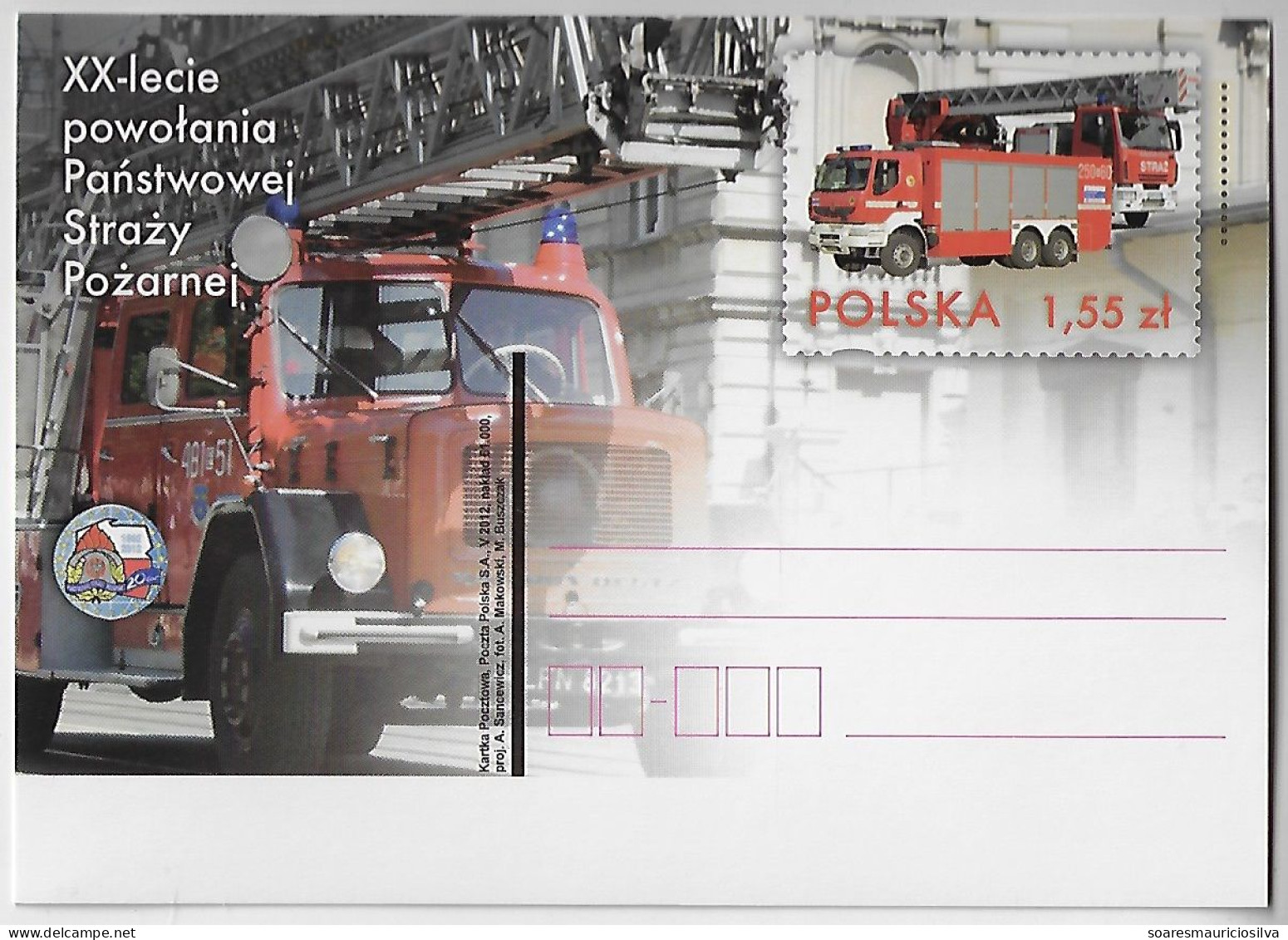 Poland 2012 Postal Stationery Card Stamp 1,55 Zloty 20 Years State Fire Service Firefighter Fireman Firemen Department - Sapeurs-Pompiers