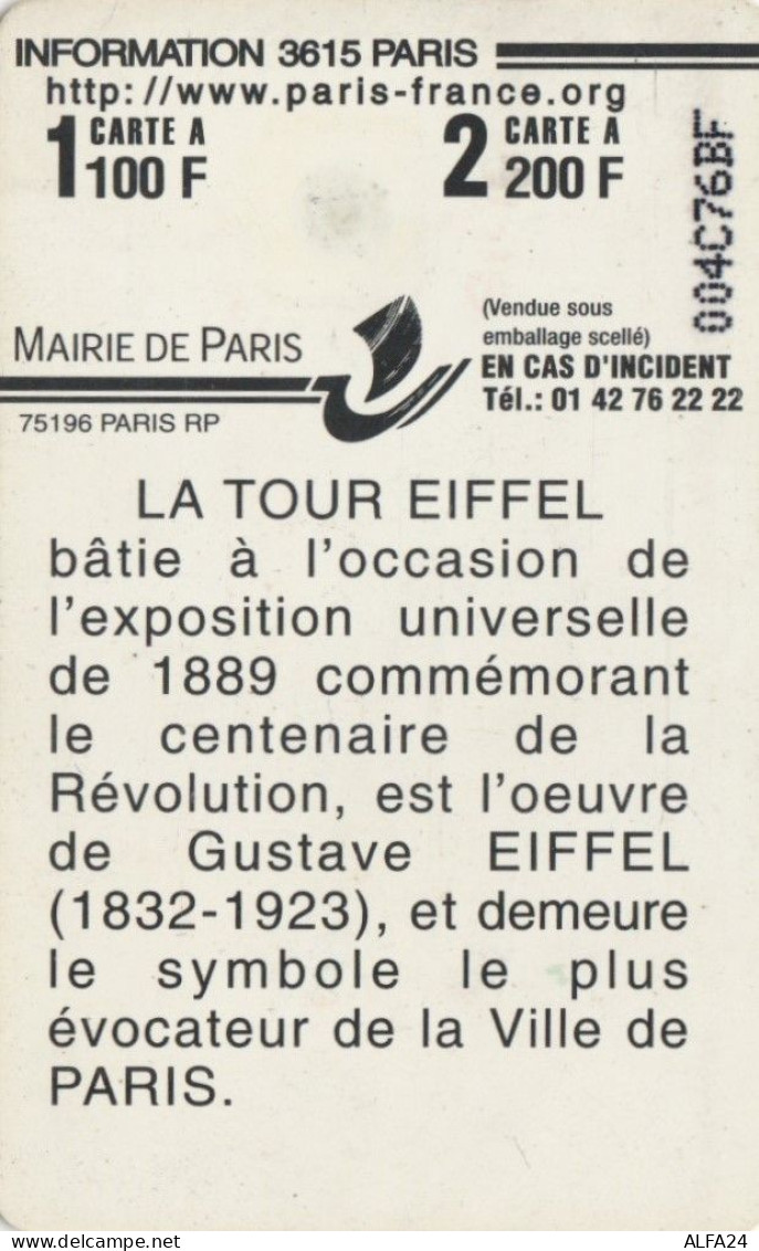 PHONE CARD FRANCIA PARIS CARTE (E63.38.2 - Cartes De Stationnement, PIAF