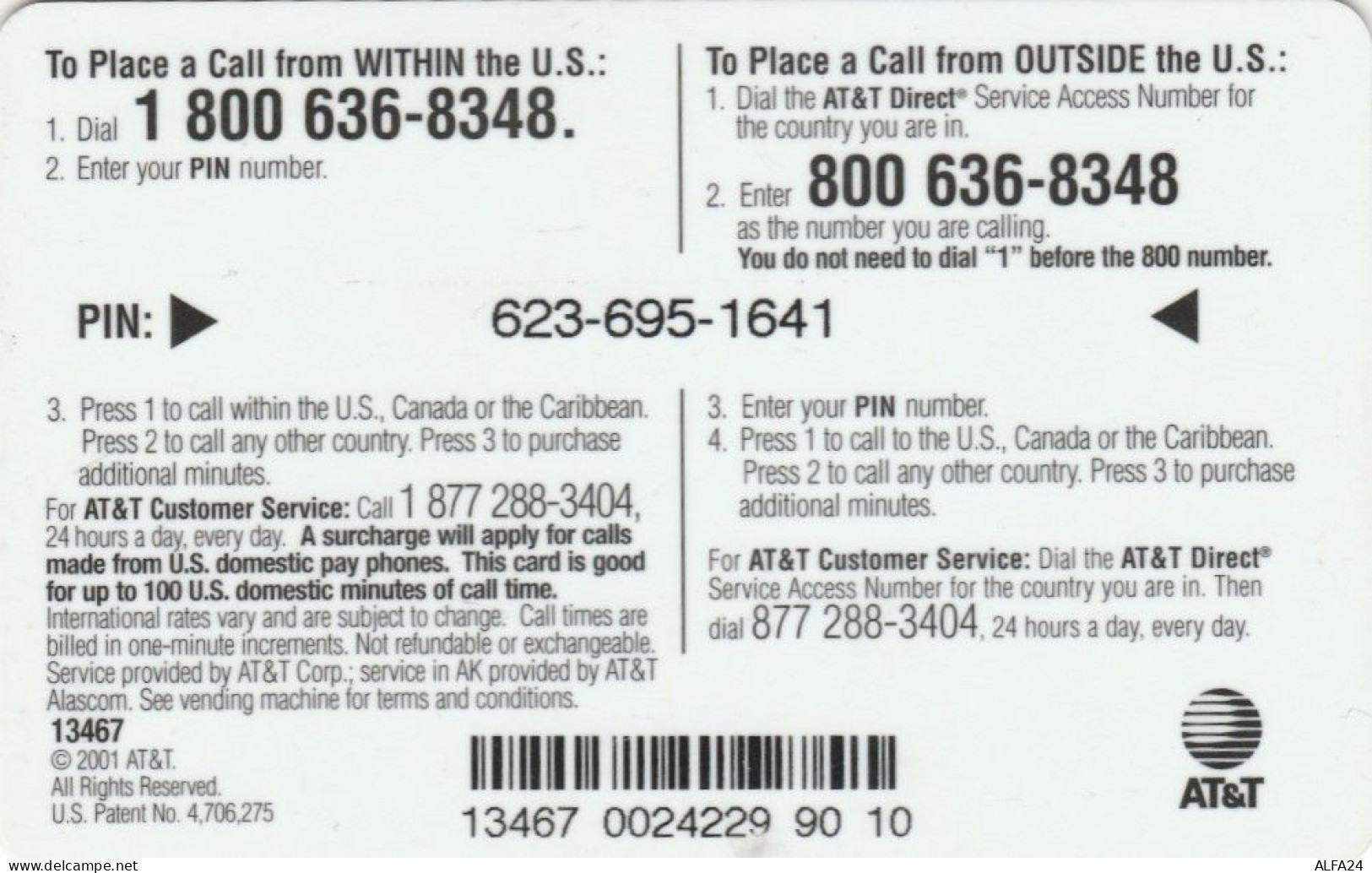 PREPAID PHONE CARD STATI UNITI AT-T (E63.21.1 - AT&T