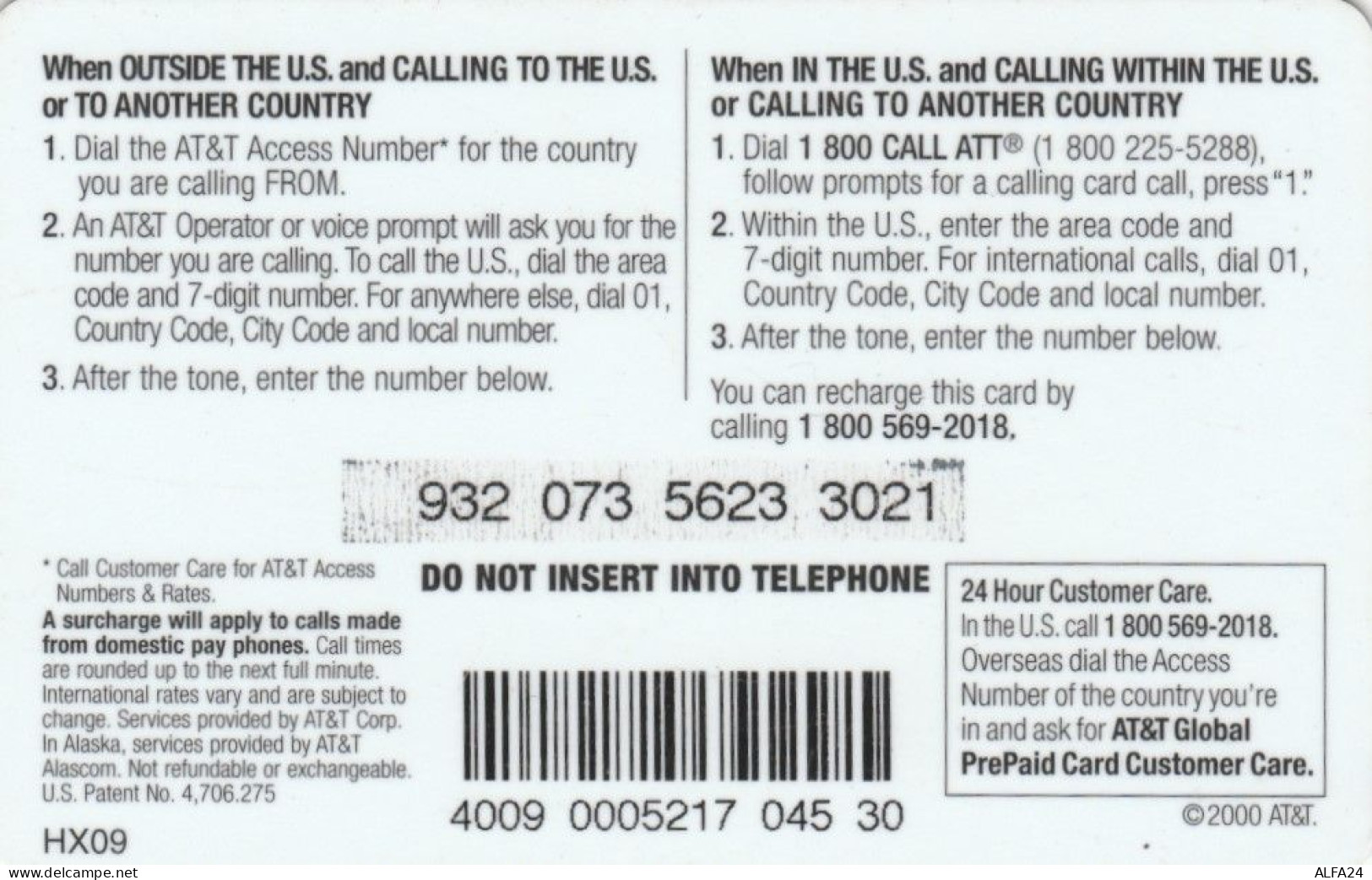 PREPAID PHONE CARD STATI UNITI AT-T (E63.20.6 - AT&T
