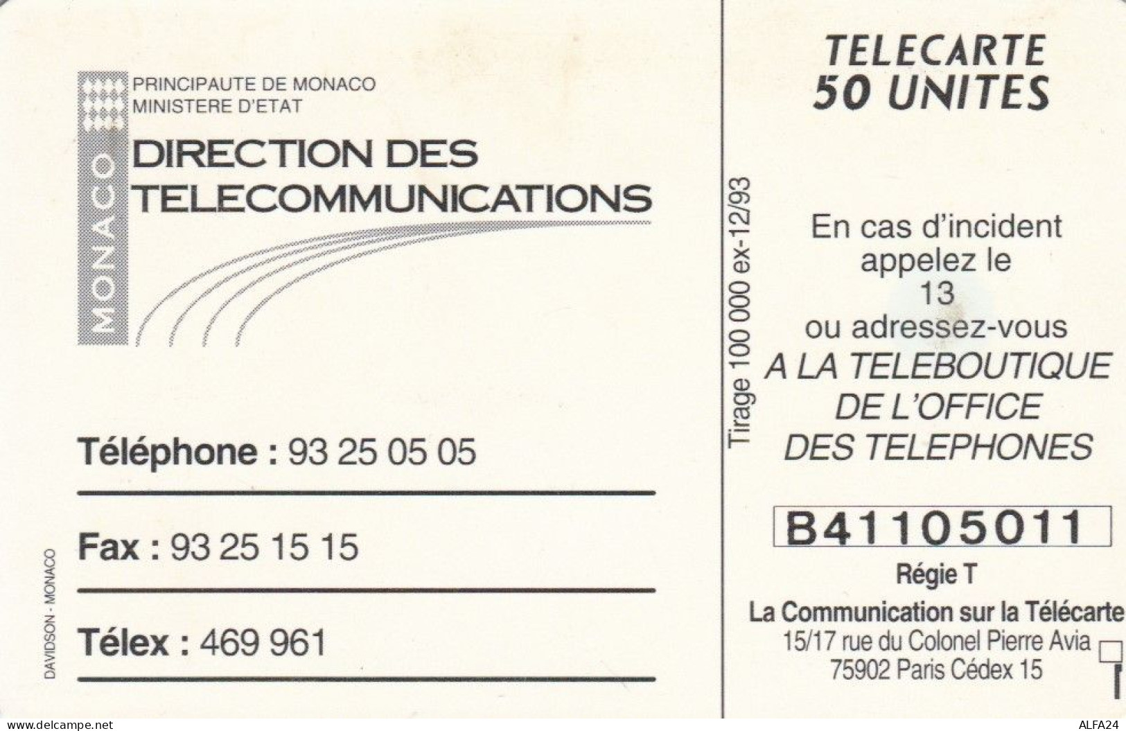 PHONE CARD MONACO (E62.9.3 - Mónaco