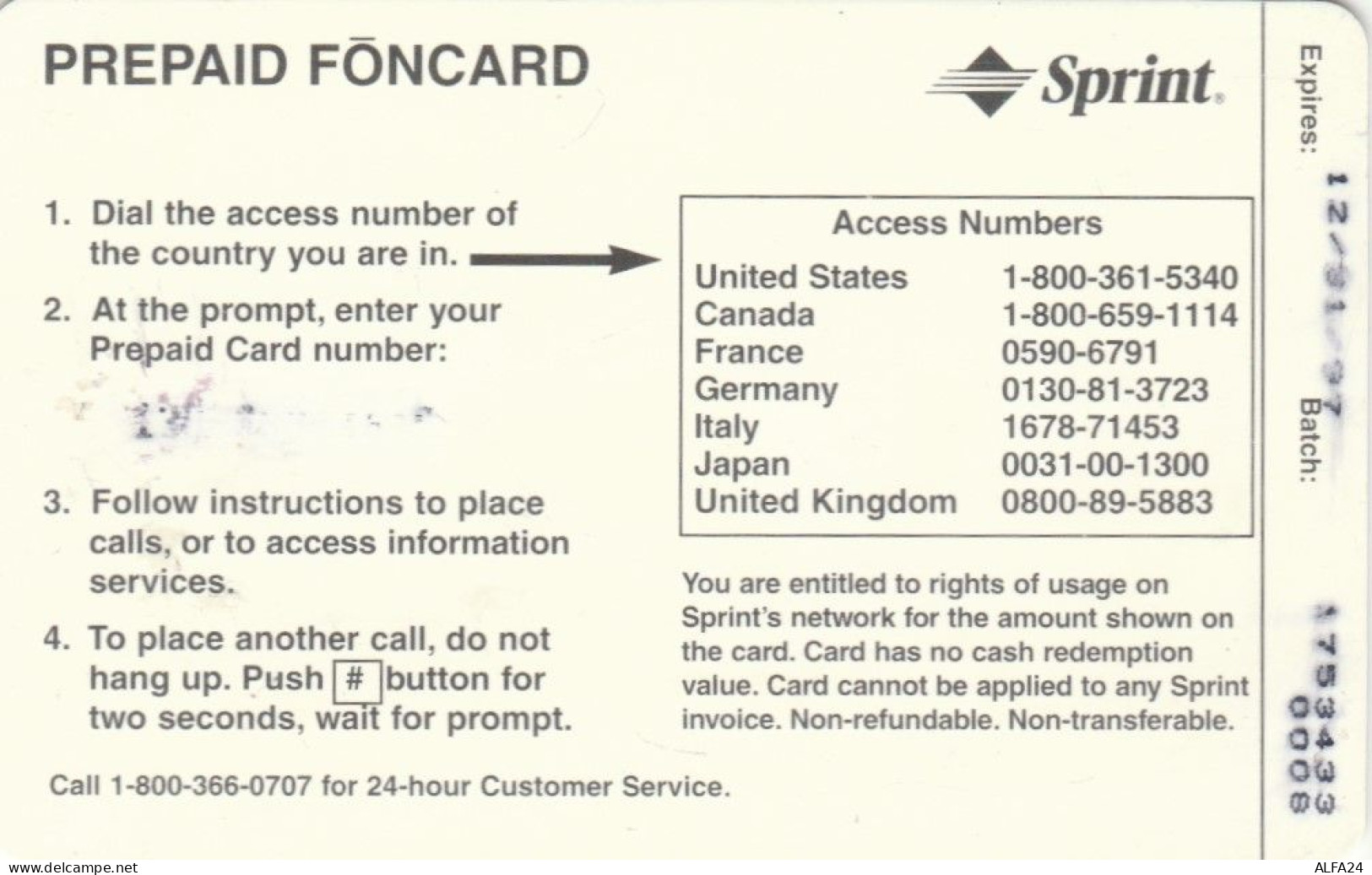 PREPAID PHONE CARD STATI UNITI SPRINT (E59.10.7 - Sprint