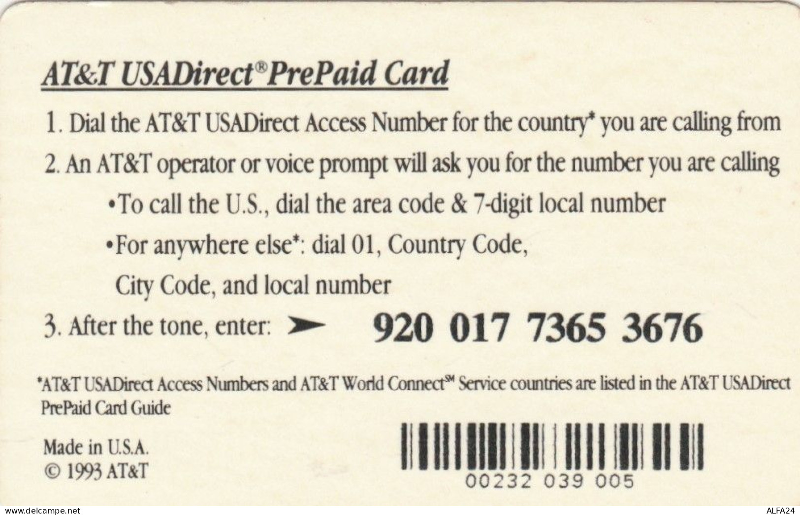 PREPAID PHONE CARD STATI UNITI AT-T (E59.7.3 - AT&T