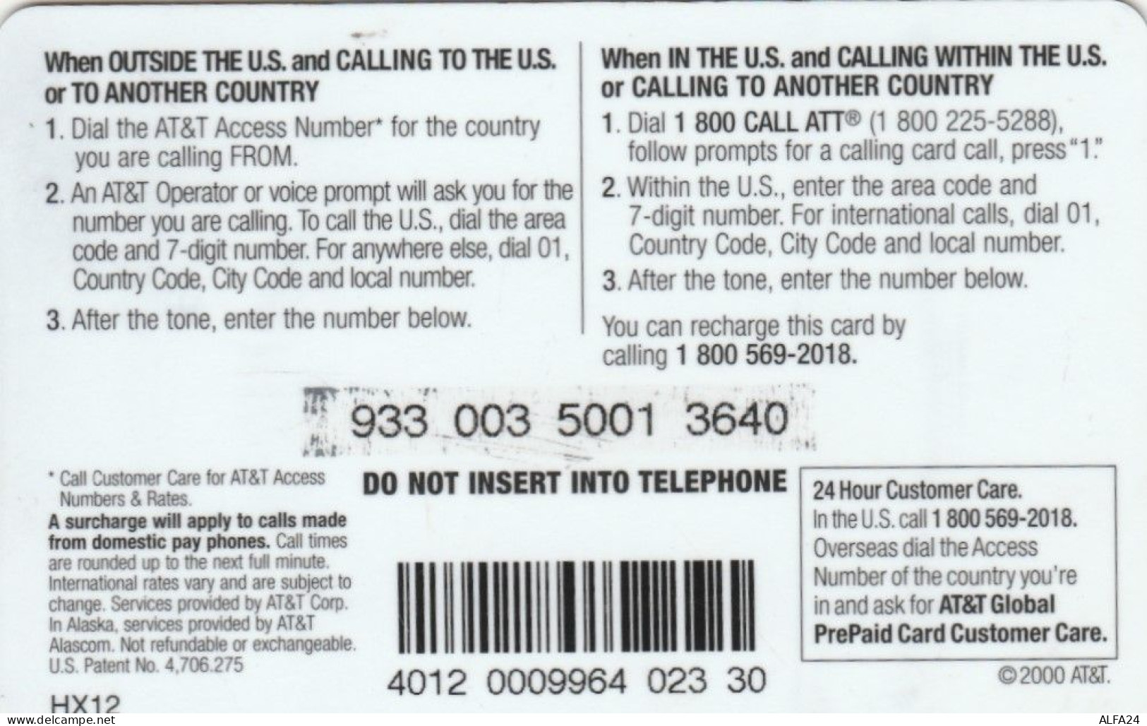 PREPAID PHONE CARD STATI UNITI AT-T (E59.6.1 - AT&T