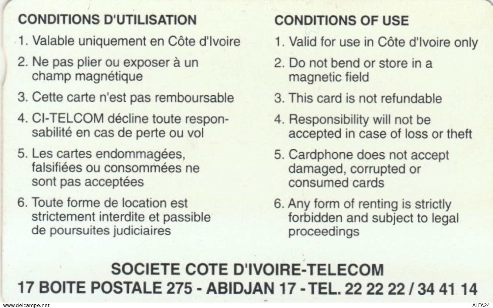 PHONE CARD COSTA AVORIO (E57.13.4 - Ivoorkust