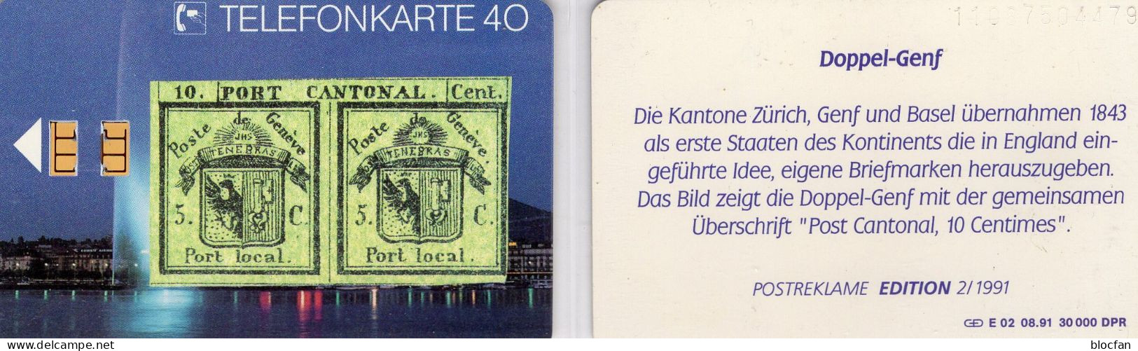 Doppel-Genf TK E02/1991 30.000Expl. ** 25€ Edition1 Kanton Genf In Der Schweiz TC History Stamps On Phonecard Of Germany - E-Series: Editionsausgabe Der Dt. Postreklame