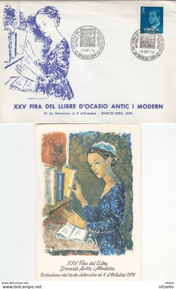 POSTAL   ///  (C055) BARCELONA - SOBRE CON MATASELLO ESPECIAL Nº 76M205 ALFIL Y POSTAL DE LA XXV FERIA DEL LLIBRE 1976 - Franking Machines (EMA)