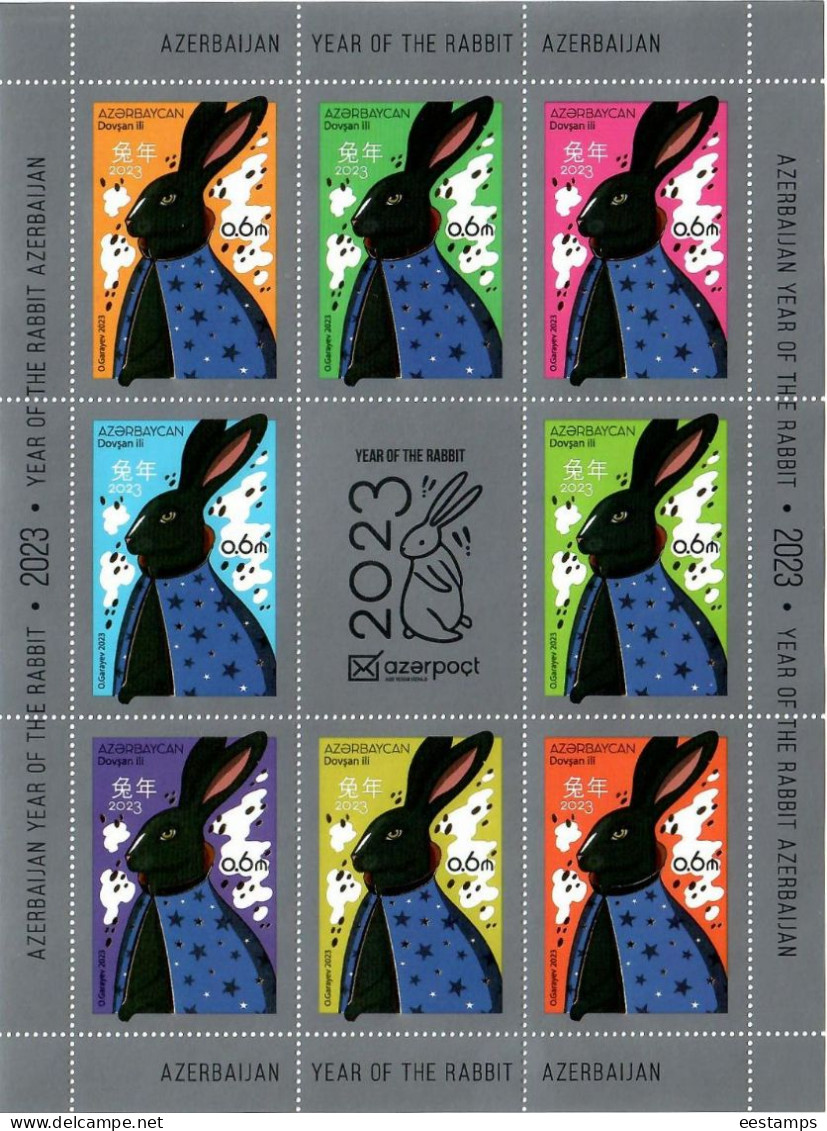 Azerbaijan 2023 . Year Of The Rabbit . M/S Of 8 + Label - Azerbaijan
