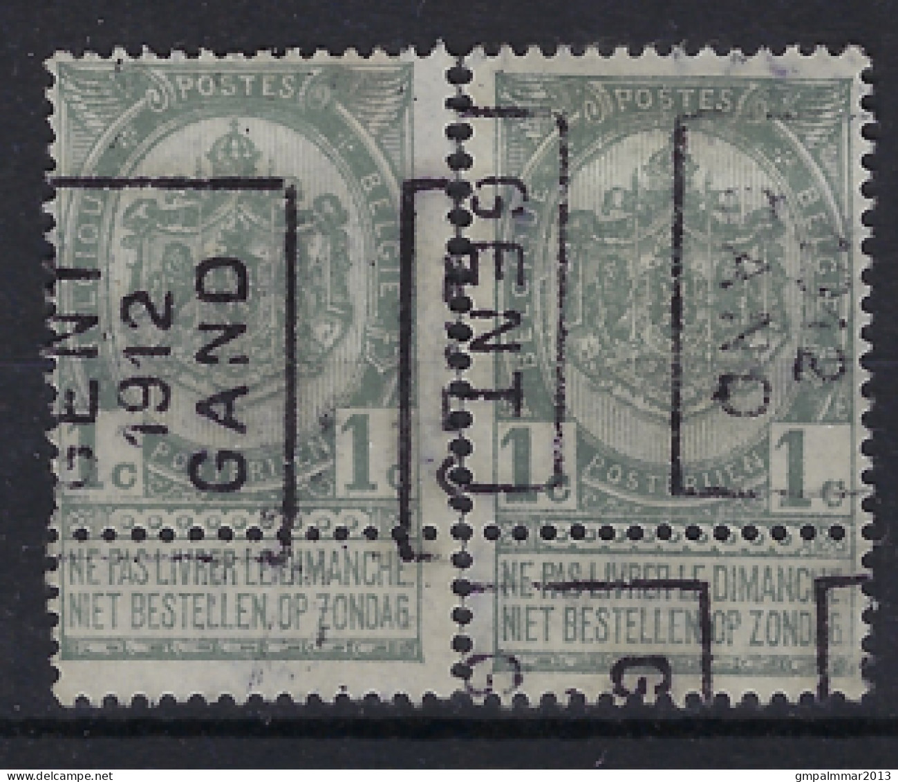 Rijkswapen Nr. 53 Voorafstempeling Nr. 1751 A + B  GENT 1912  GAND  ; Staat Zie Scan ! LOT 264 - Rolstempels 1910-19