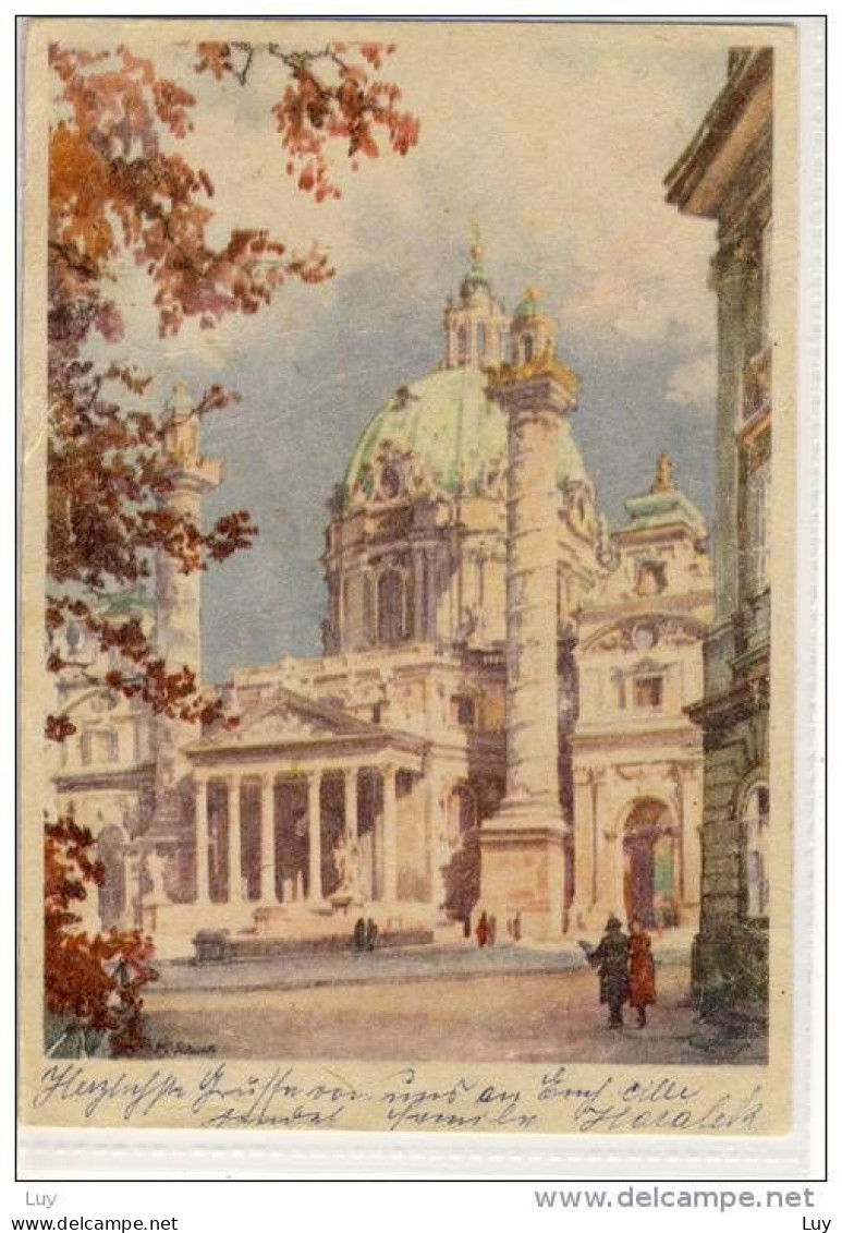 WIEN - KARLSKIRCHE, Künstlerkarte Nach Aquarell Von Karl Schwetz,  Nr. 9, Gel. 1949 - Kirchen