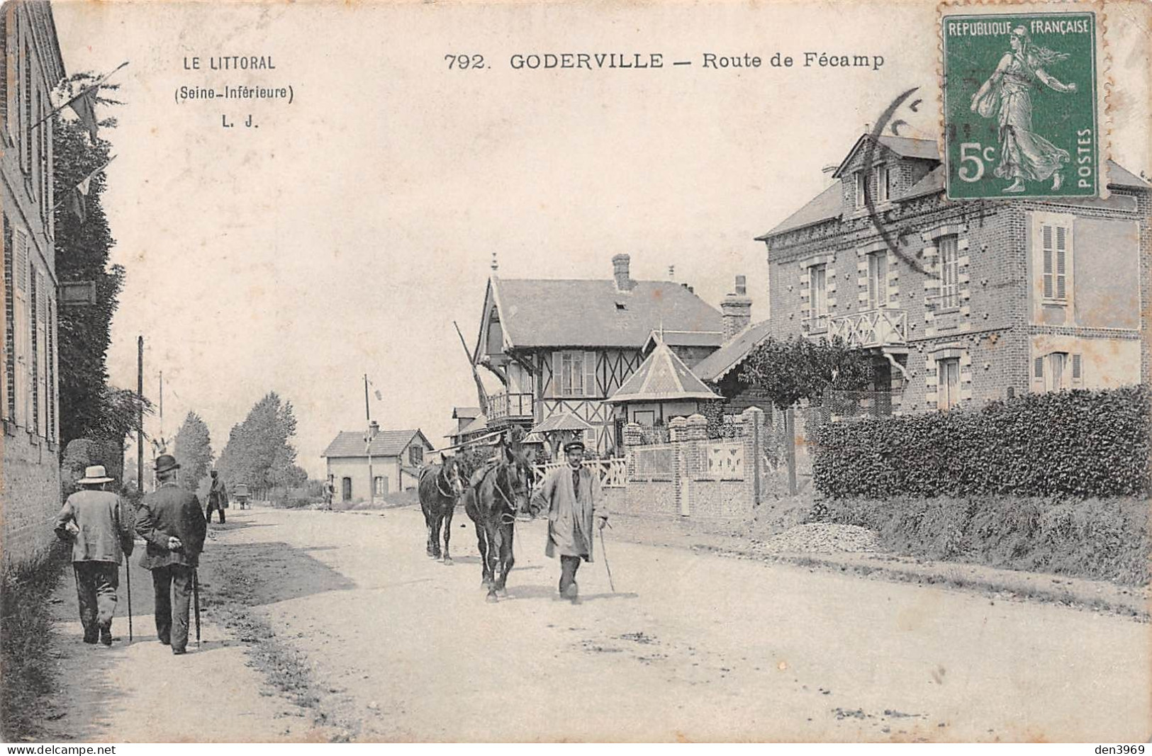 GODERVILLE (Seine-Maritime) - Route De Fécamp - Chevaux Attelés - Voyagé 1911 (2 Scans) - Goderville