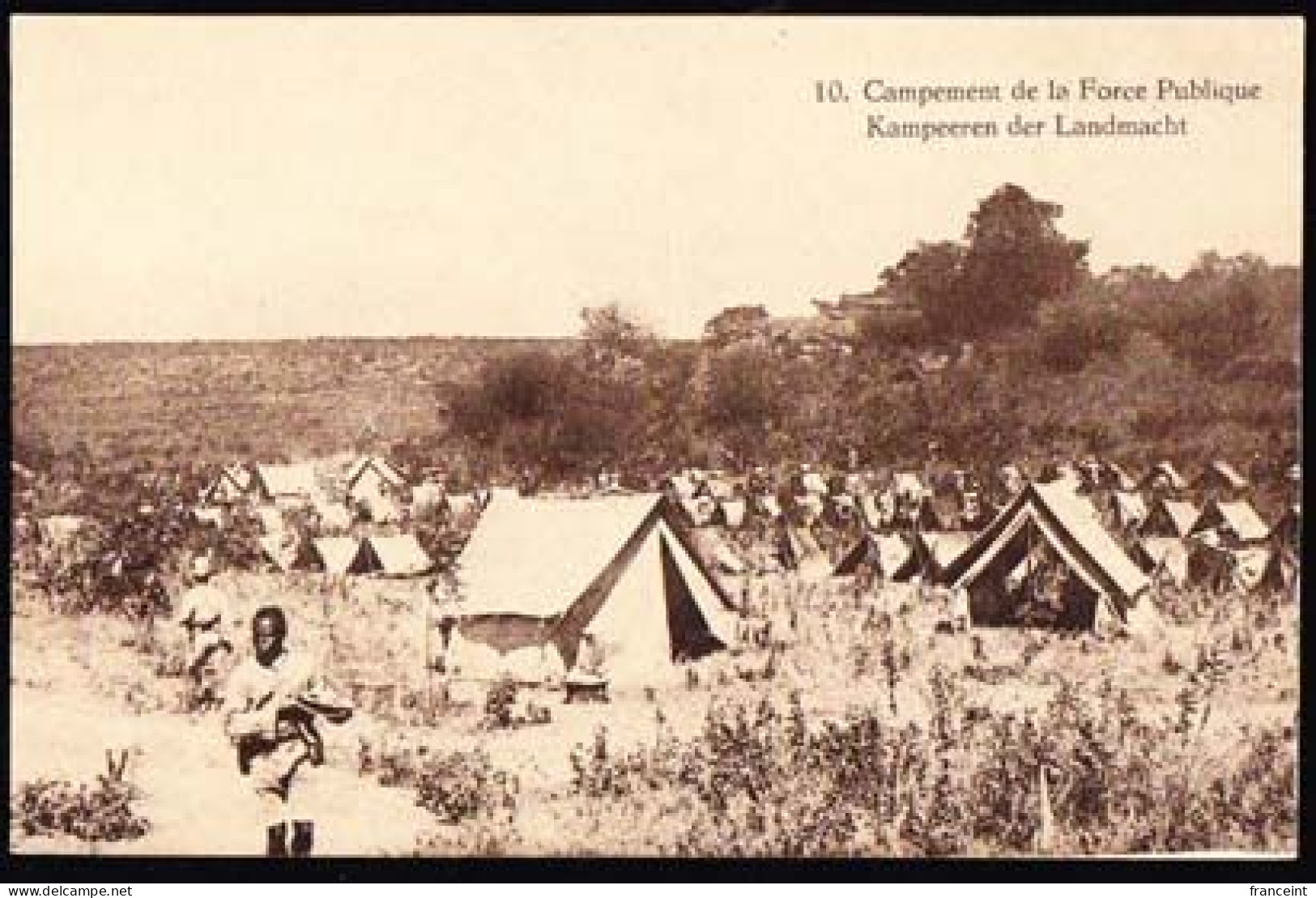 RUANDA URUNDI(1928) Military Camp. Illustrated Postal Card Of Belgian Congo Overprinted For Use In Ruanda-Urundi. Sepia - Entiers Postaux