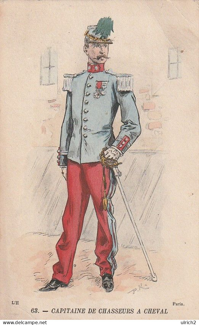 AK Capitaine De Chasseurs A Cheval - Franz. Soldat - Künstlerkarte - Ca. 1910 (66683) - Uniformes