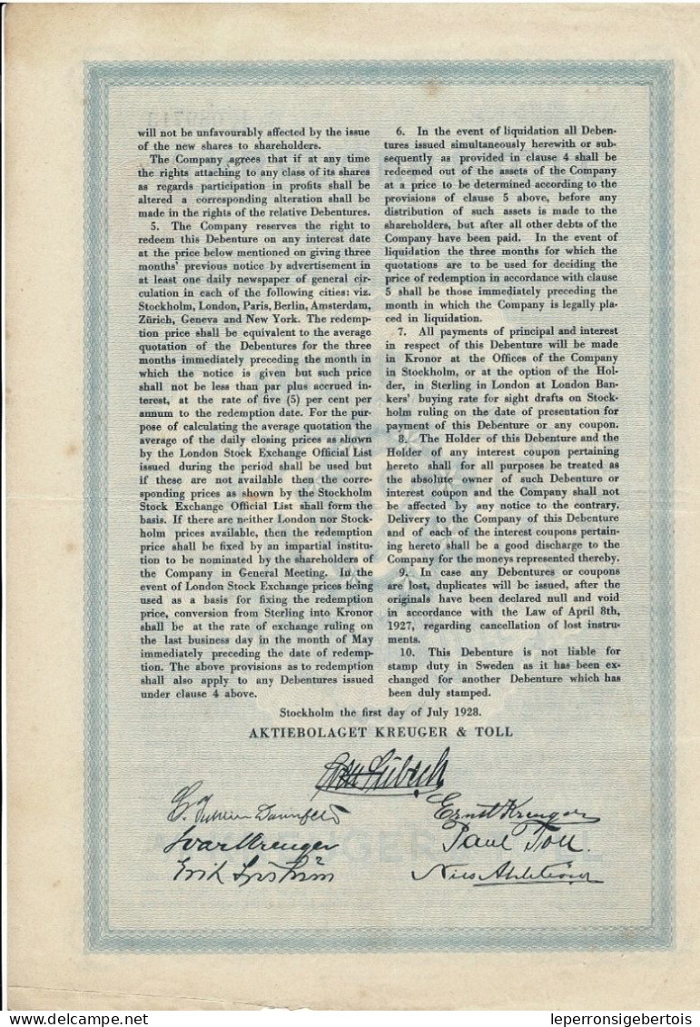 Titre De 1928 -  Aktiebolaget Kreuger & Toll - Titre De 40 - Industrie