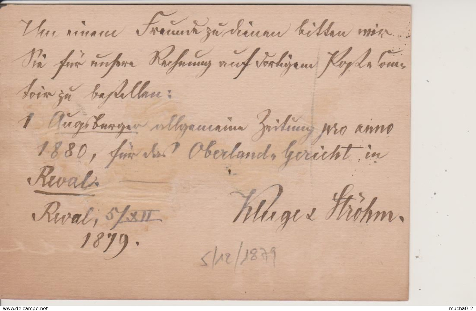 TALLIN - REVAL - CARTE CIRCULEE LE 5.12.1879 - Estonie