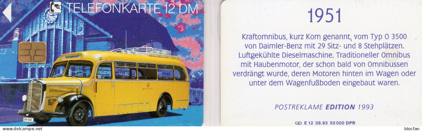 Omnibus 1951 TK E12/1993 50.000 Expl.** 25€ Edition 3 Kraftomnibus Mit Haubenmotor TC History Cars On Phonecard Germany - Coches