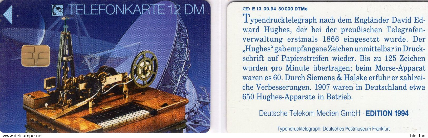 Typen-Telegraph 1866 TK E13/1994 30.000Expl.** 30€ Edition 4 Hughes-Drucktelegraph TC History Telegraf Phonecard Germany - E-Series : D. Postreklame Edition