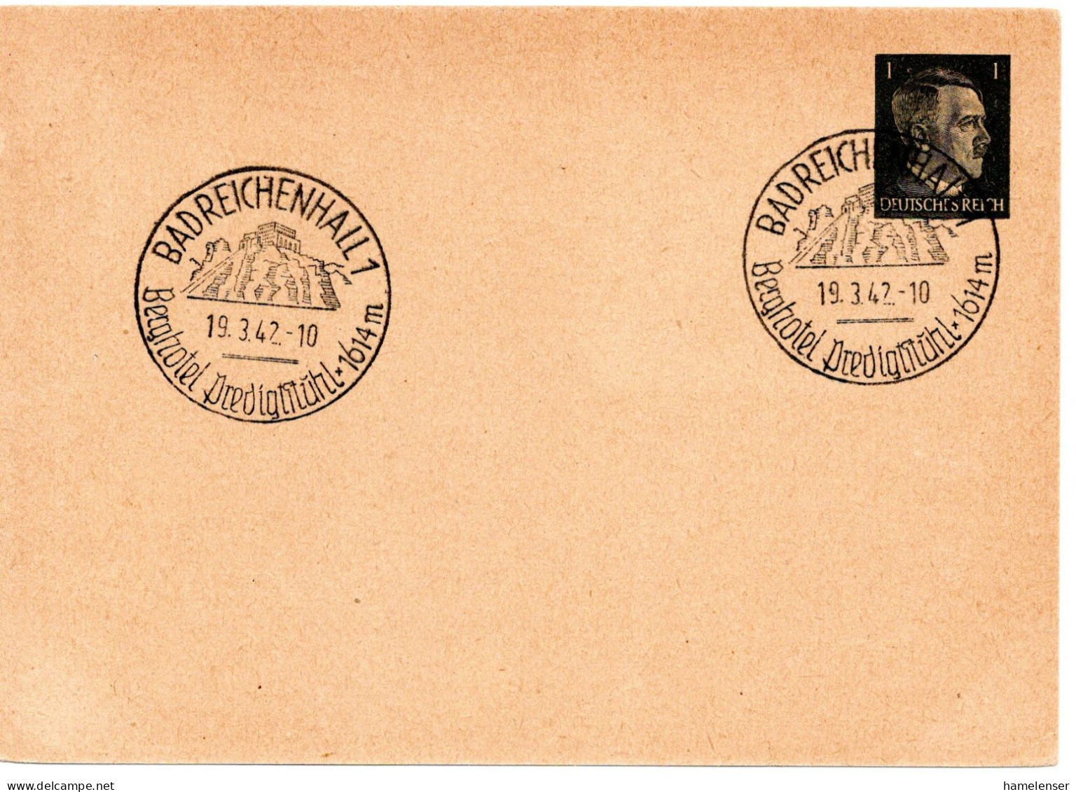 61376 - Deutsches Reich - 1942 - 1Pfg Hitler PGAKte BAD REICHENHALL - BERGHOTEL PREDIGTSTUHL - Private Postal Stationery