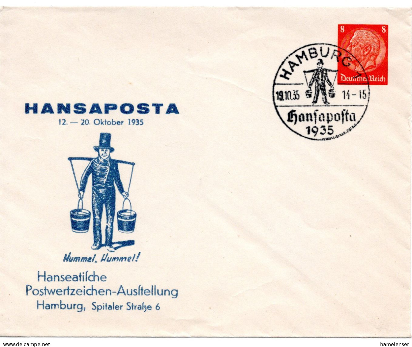 61377 - Deutsches Reich - 1935 - 8Pfg Hindenburg PGAUmschlag "Hansaposta" SoStpl HAMBURG - HANSAPOSTA - Private Postwaardestukken