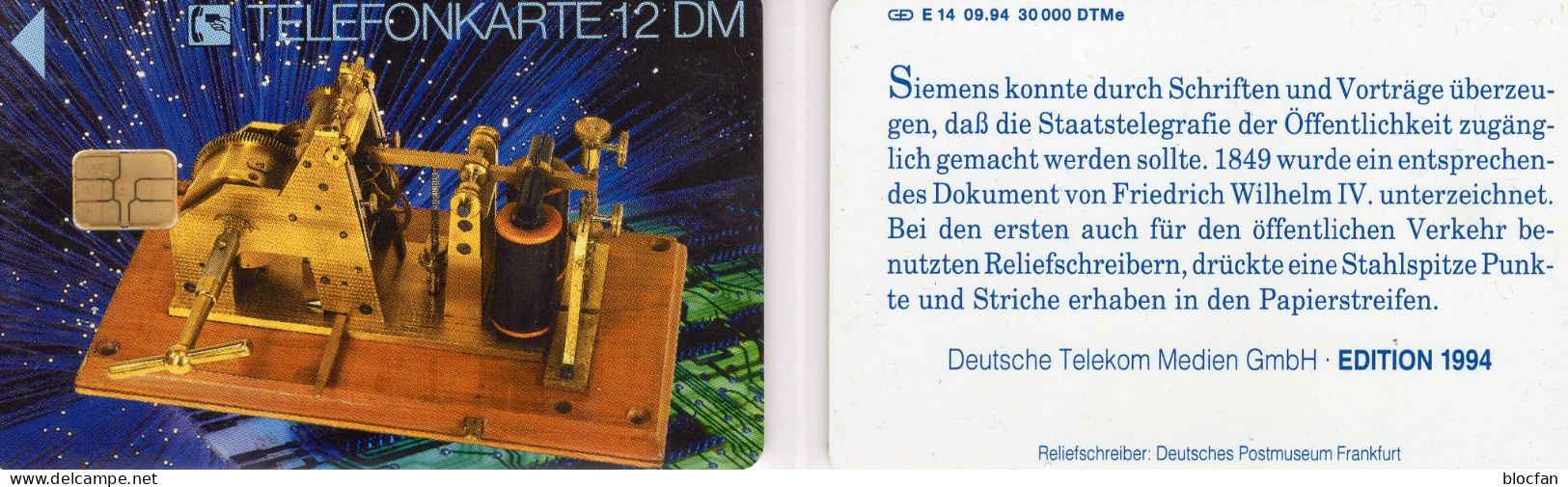 Staatstelegraph 1849 TK E14/1994 30.000Expl.** 30€ Edition 4 Telegraph Von Siemens TC History Telegraf Phonecard Germany - E-Reeksen : Uitgave - D. Postreclame