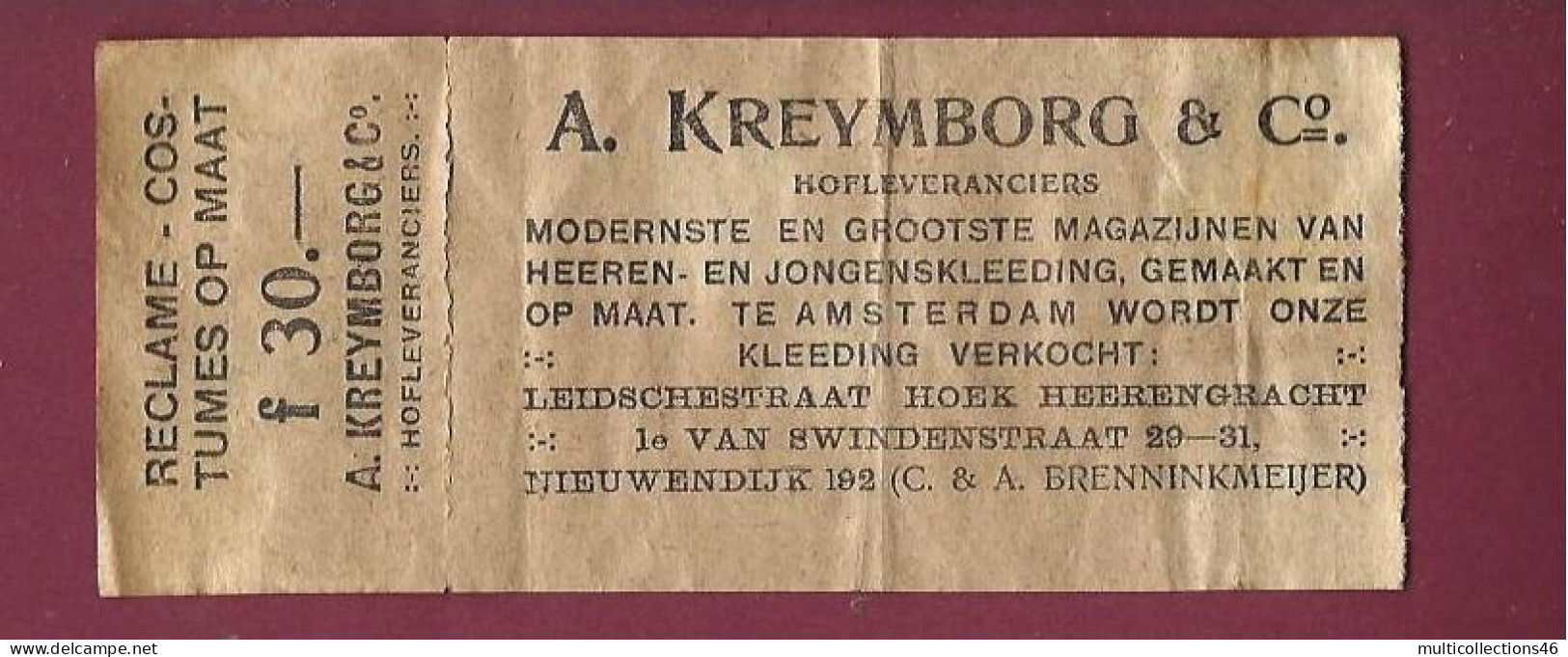 301223 - TICKET CHEMIN DE FER TRAM METRO - PAYS BAS HOLLANDE GEMEENTETRAM AMSTERDAM BX 01301 10 Cent. - Europe