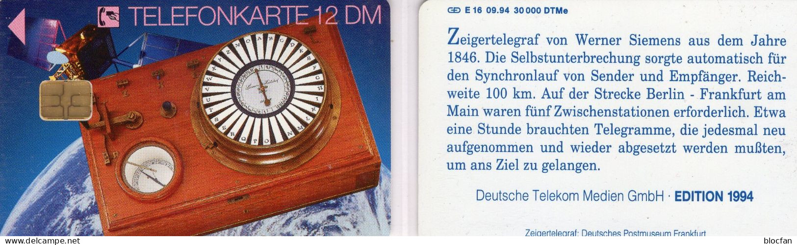 Zeiger-Telegraph 1846 TK E16/1994 30.000 Expl.** 30€ Edition 4 Telegraph Synchronlauf History Telegraf Phonecard Germany - E-Series : Edición Del Correo Alemán