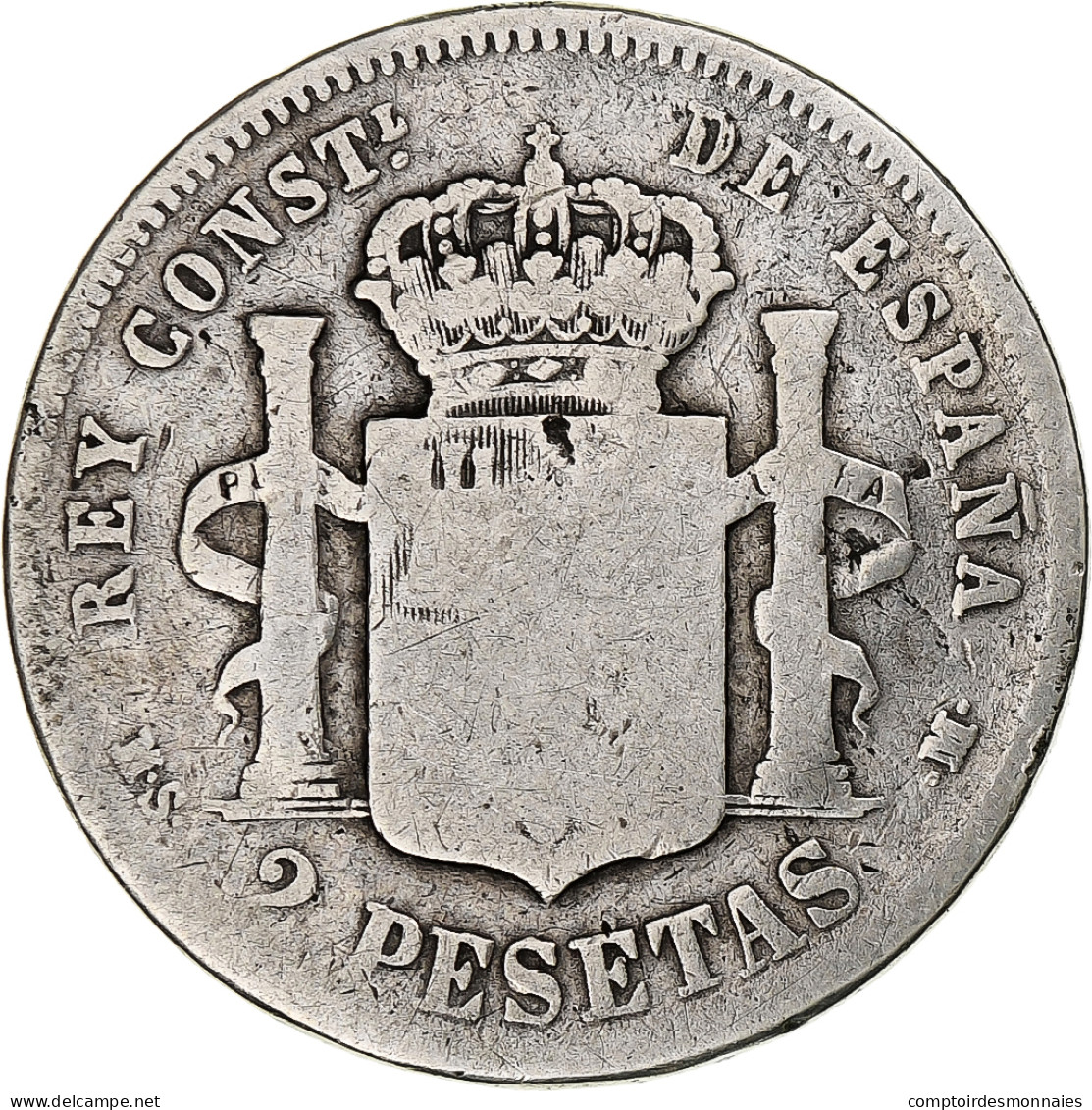 Espagne, Alfonso XII, 2 Pesetas, 1882, Madrid, Argent, TB, KM:678.2 - Premières Frappes