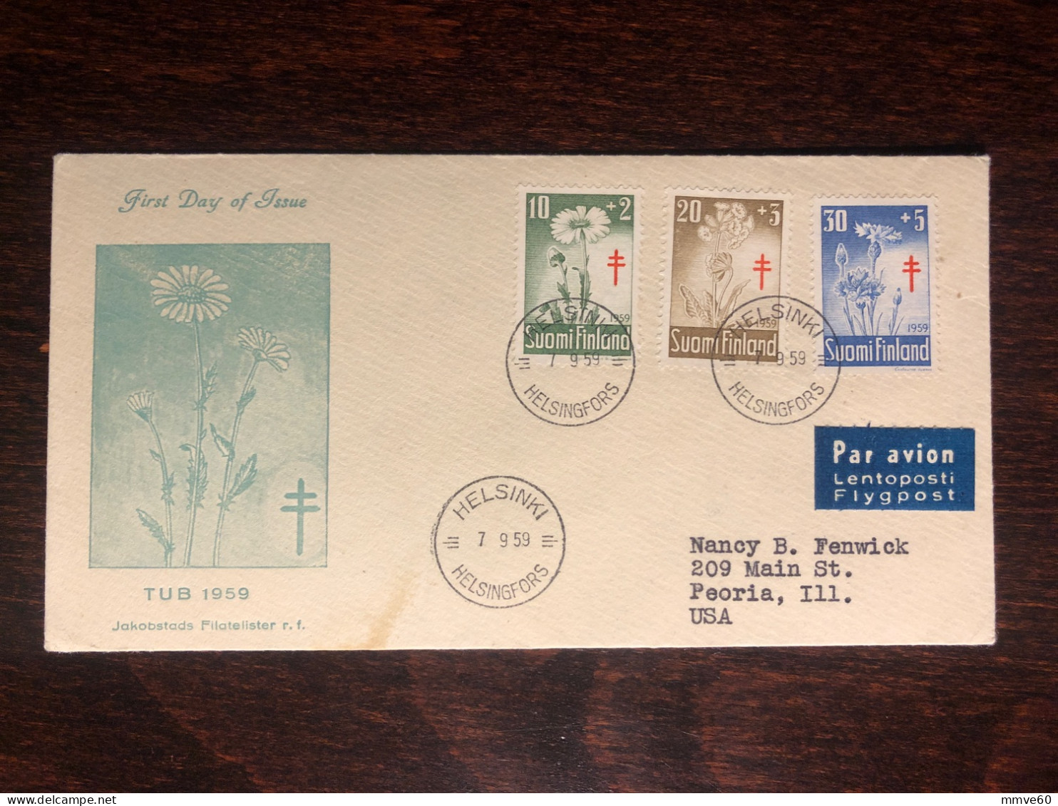 FINLAND FDC TRAVELLED COVER TO USA 1959 YEAR  TUBERCULOSIS TBC HEALTH MEDICINE - Cartas & Documentos