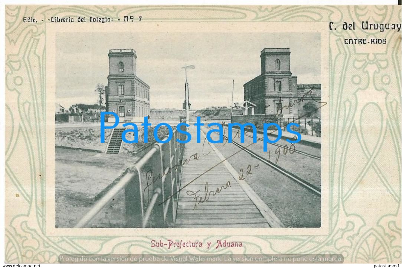 221150 ARGENTINA ENTRE RIOS C. DEL URUGUAY SUB PREFECTURA Y ADUANA RAILROAD POSTAL POSTCARD - Argentine