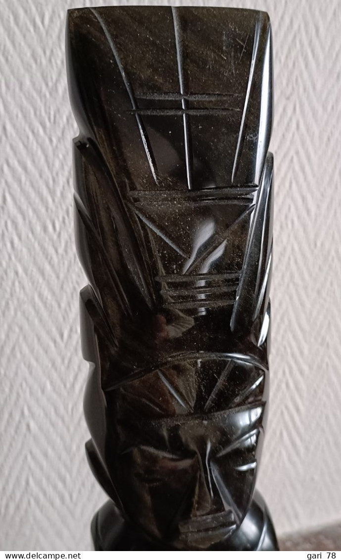 STATUE SCULPTURE En Obsidienne DIVINITE AZTEQUE MEXIQUE MAYA INCA - Hauteur 21.5 Cm - Other & Unclassified