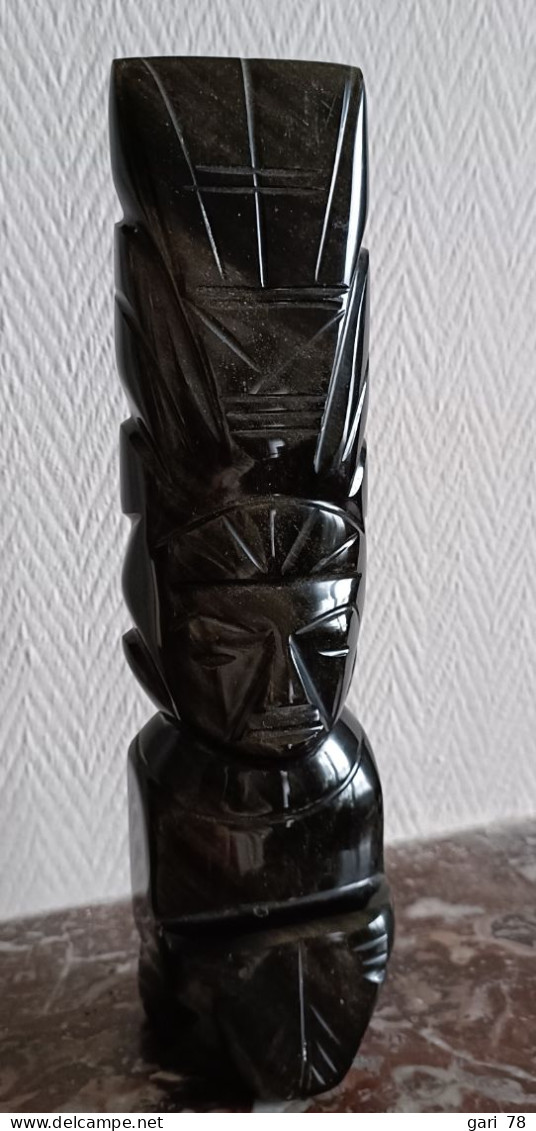 STATUE SCULPTURE En Obsidienne DIVINITE AZTEQUE MEXIQUE MAYA INCA - Hauteur 21.5 Cm - Altri & Non Classificati