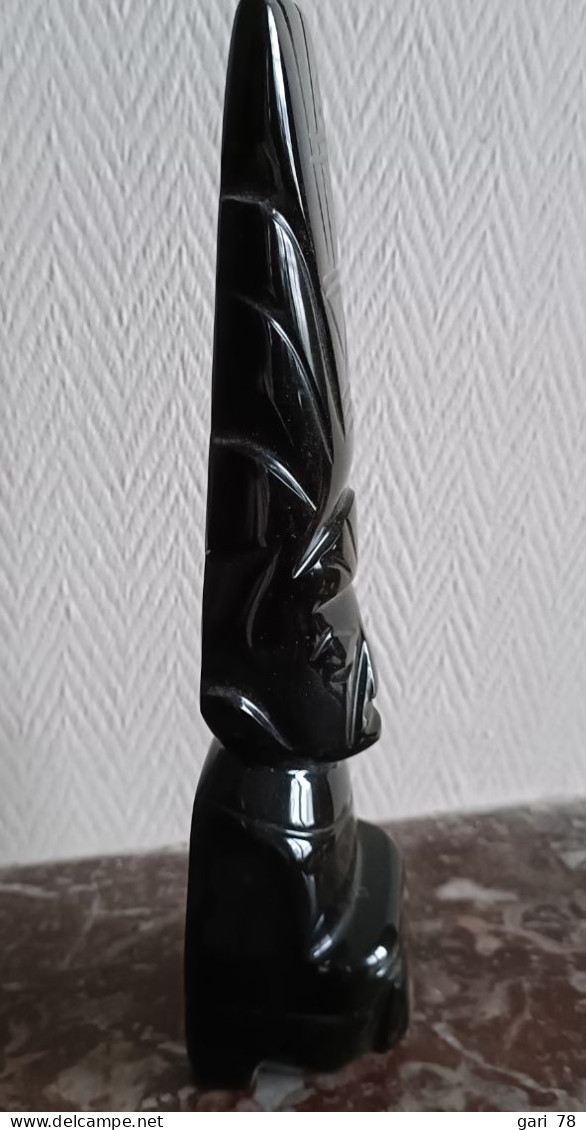 STATUE SCULPTURE En Obsidienne DIVINITE AZTEQUE MEXIQUE MAYA INCA - Hauteur 21.5 Cm - Andere & Zonder Classificatie