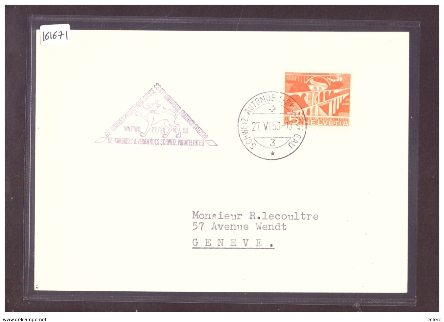 FORMAT 10x15cm - WATTWIL - 63. KONGRESS DES PHILATELISTEN VERBANDES 1953 - POSTE AUTOMOBILE - AUTOMOBIL POSTBUREAU - TB - Wattwil