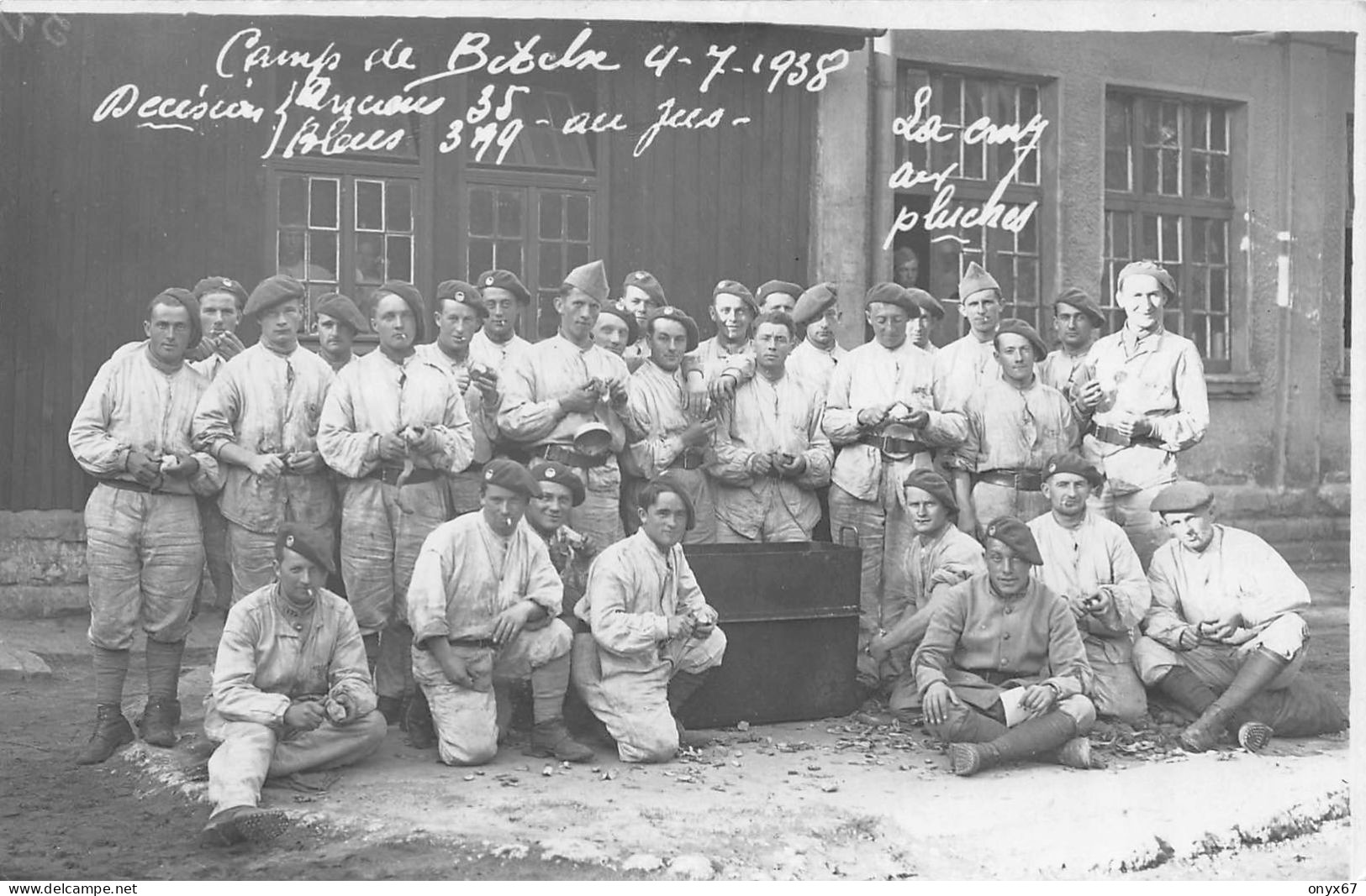 Carte Photo Militaire Français Camp De BITSCH-BITCHE-57-Moselle-Soldats La C.M 7 Aux Pluches En 1938 - Bitche