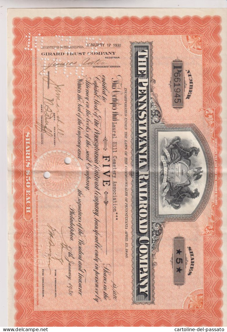 THE PENNSYLVANIA RAILROAD COMPANY; FIVE  Shares - Chemin De Fer & Tramway