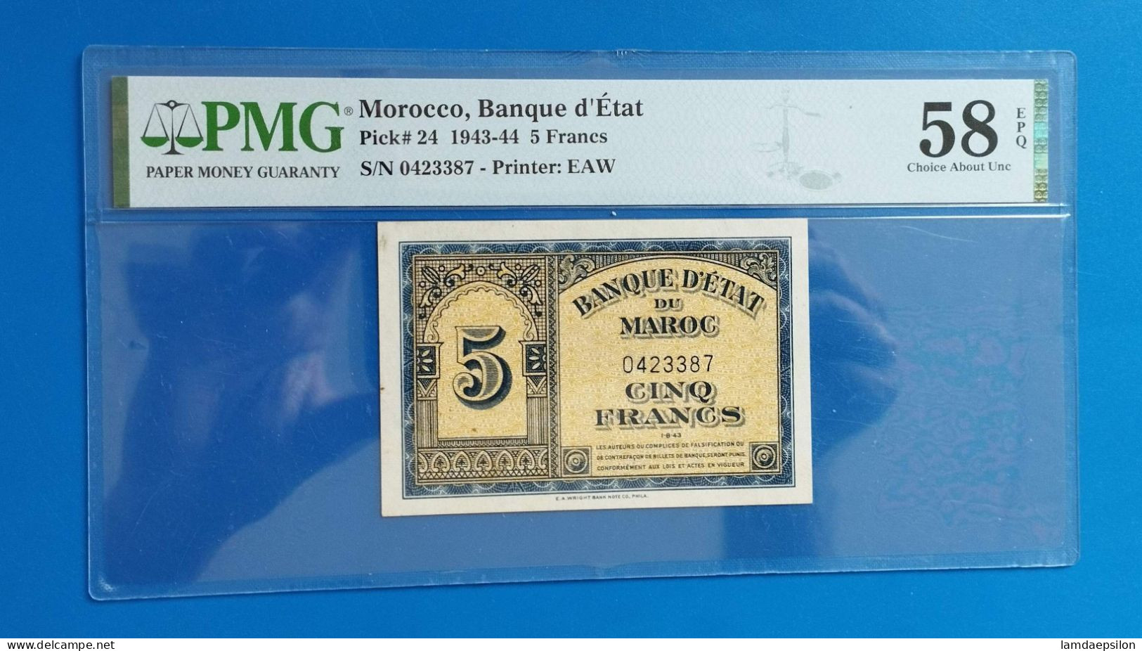 MAROC MOROCCO MARRUECOS MAROKKO BANQUE D'ETAT 5 FRANC 1-8-43 - Marocco