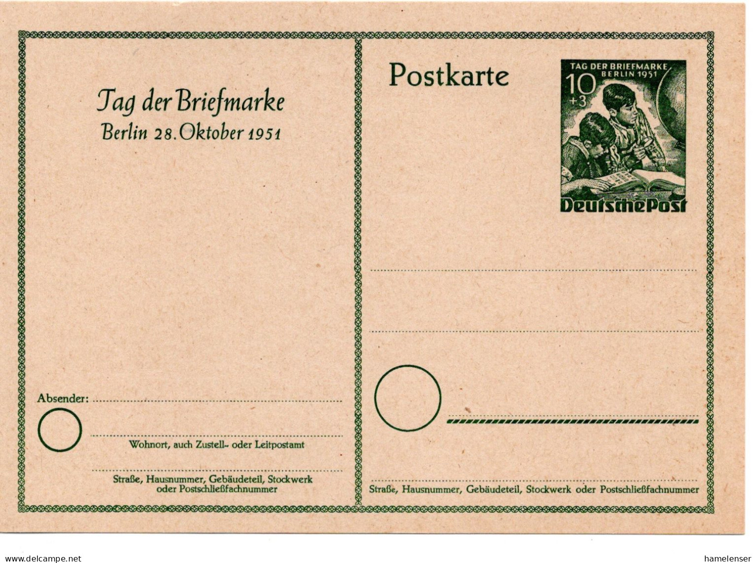 61399 - Berlin - 1951 - 10Pfg GASoKte "Tag Der Briefmarke '51", Ungebraucht - Día Del Sello