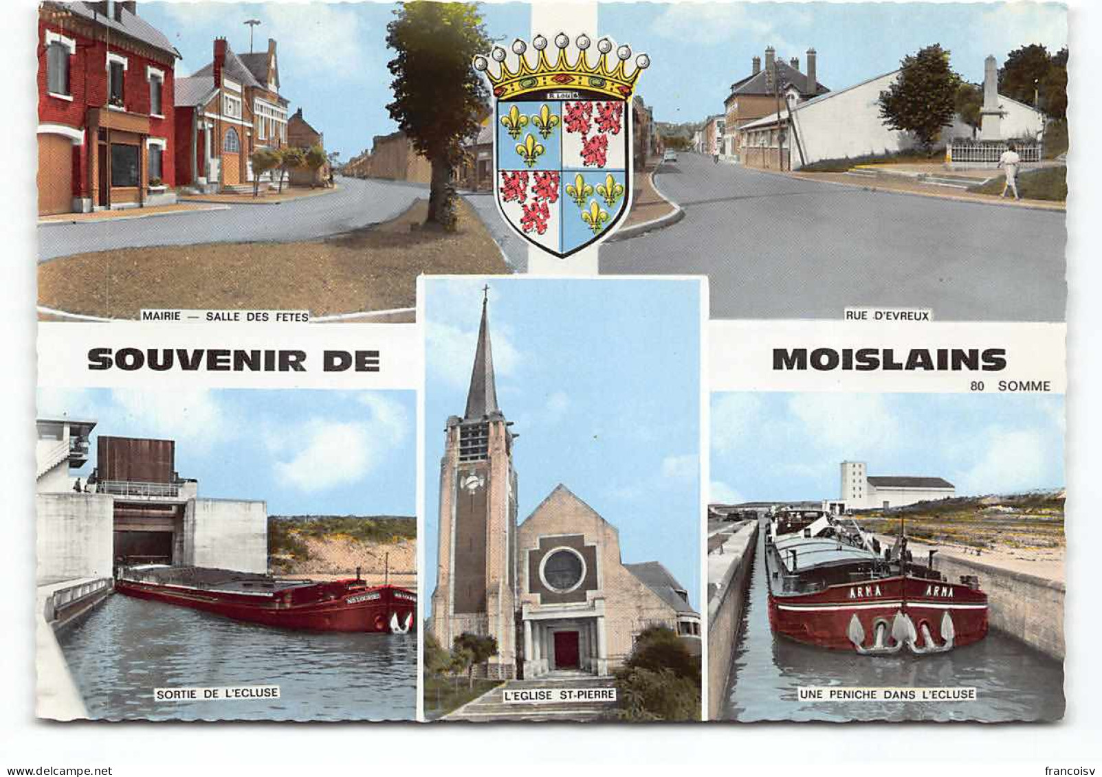 Moislains.  Multivues Blason .  Edit Cim  Peniche Arma Batellerie Ecluses - Moislains