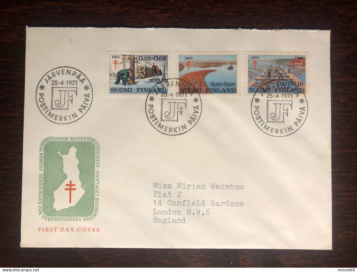 FINLAND FDC TRAVELLED COVER TO ENGLAND 1971 YEAR  TUBERCULOSIS TBC HEALTH MEDICINE - Brieven En Documenten