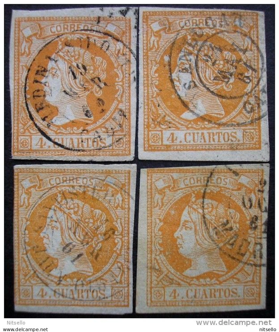 LOTE 1809  ///  (C200) ESPAÑA 1860-1861. Isabel II.  4 Cuartos Naranja. VARIOS FECHADORES. EDIFIL Nº 52. - Oblitérés