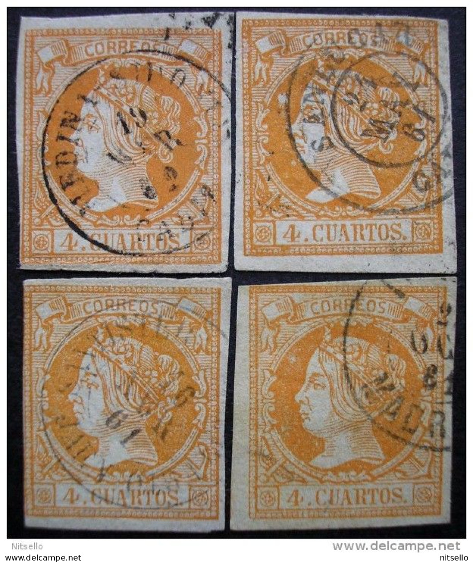 LOTE 1809  ///  (C200) ESPAÑA 1860-1861. Isabel II.  4 Cuartos Naranja. VARIOS FECHADORES. EDIFIL Nº 52. - Usati