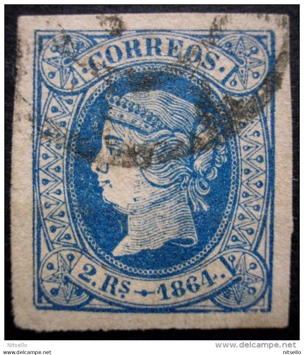 LOTE 1809  ///  (C250) ESPAÑA 1864. Isabel II. 2 Reales Azul. Usado. Edifil 68     CATALOG/COTE: 19,50 €. - Used Stamps