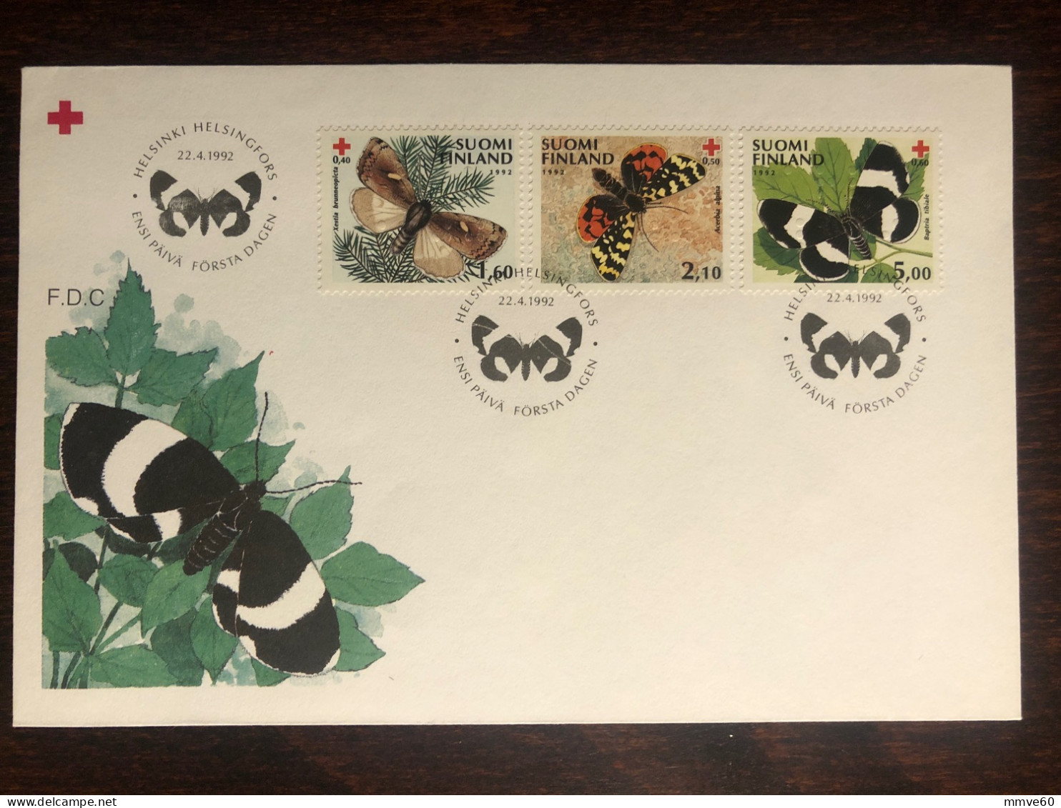 FINLAND FDC 1992 YEAR  RED CROSS BUTTERFLY FAUNA HEALTH MEDICINE - Brieven En Documenten