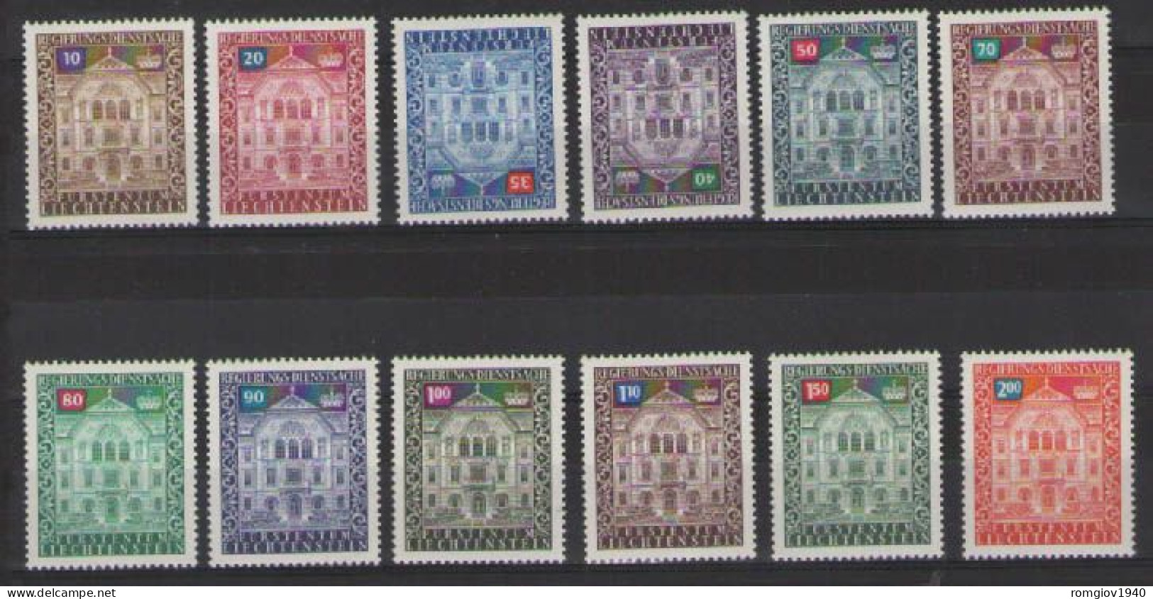 LIECHTENSTEIN 1976  SERVIZIO  PALAZZO DEL GOVERNO A VADUZ  UNIF. 57-68  MNH XF - Official