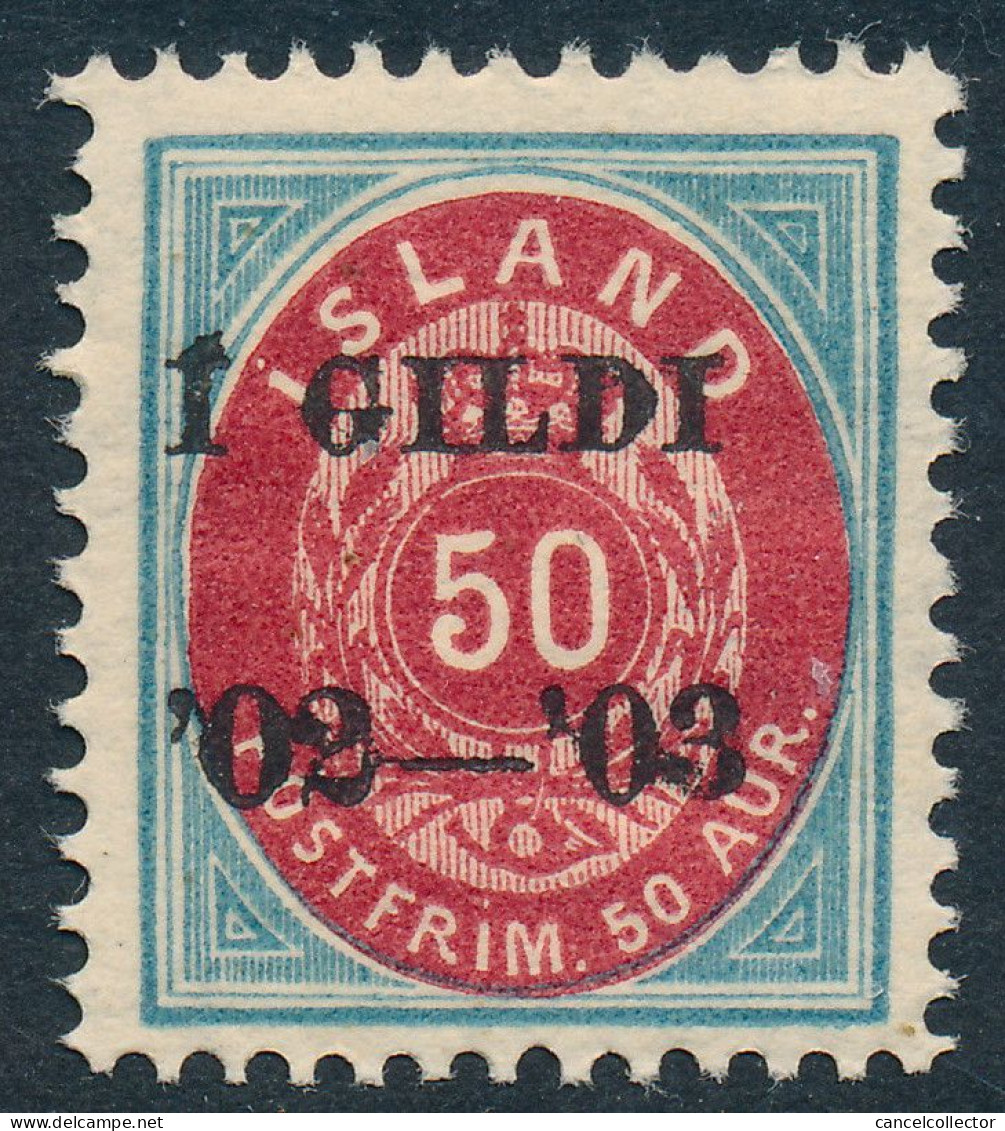 Iceland Islande Island 1902: 50 Aur Red/blue I GILDI Overprint, Fine Mint NH, Facit 58 (DCIS00009) - Unused Stamps