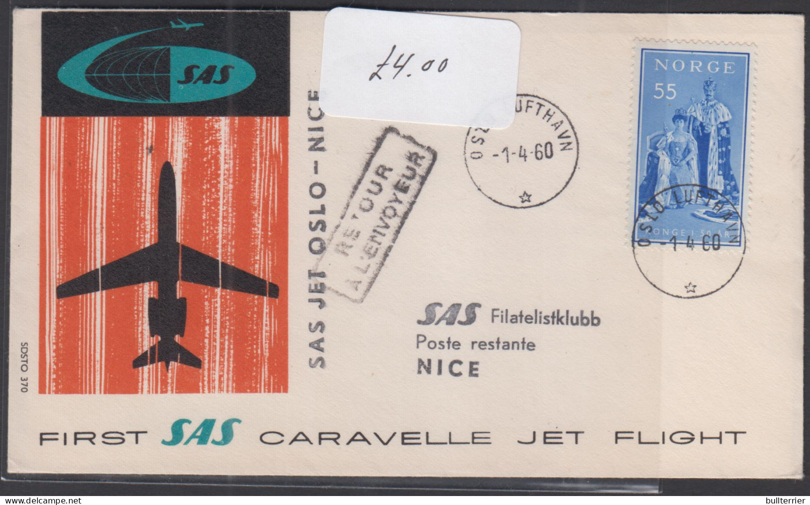 AIRMAILS - NORWAY - 1960- SAS FIRST FLIGHT COVER OSLO TO NICE  - Luchtpost