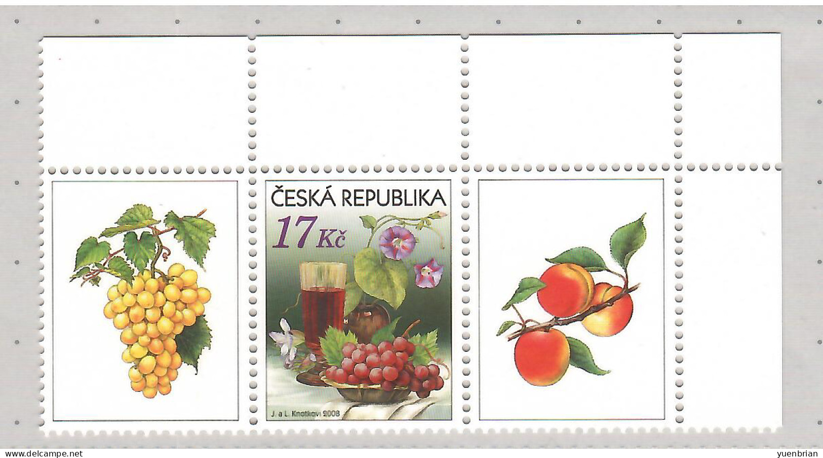 Czech Republic 2008, Fruit, Fruits, Grapes, Wines, 1v, MNH** - Vins & Alcools